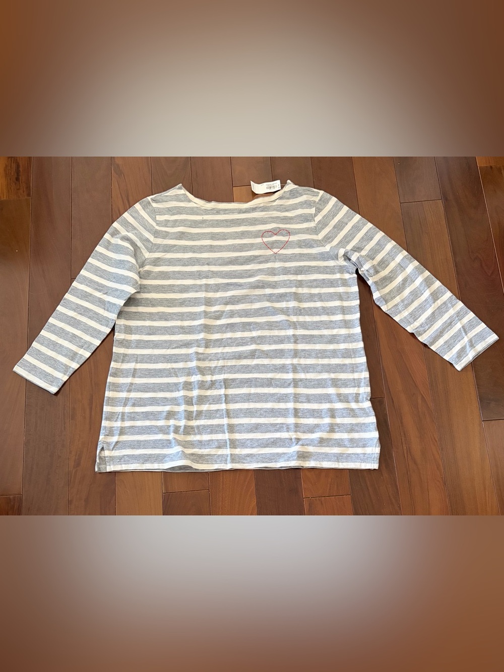 Striped Heart long sleeve Tee - Grey & White Woman’s L